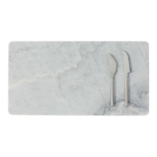 Alex Liddy Slate & Co Long Marble Serving Board with Set of 2 Cheese Knives - Robins Kitchen