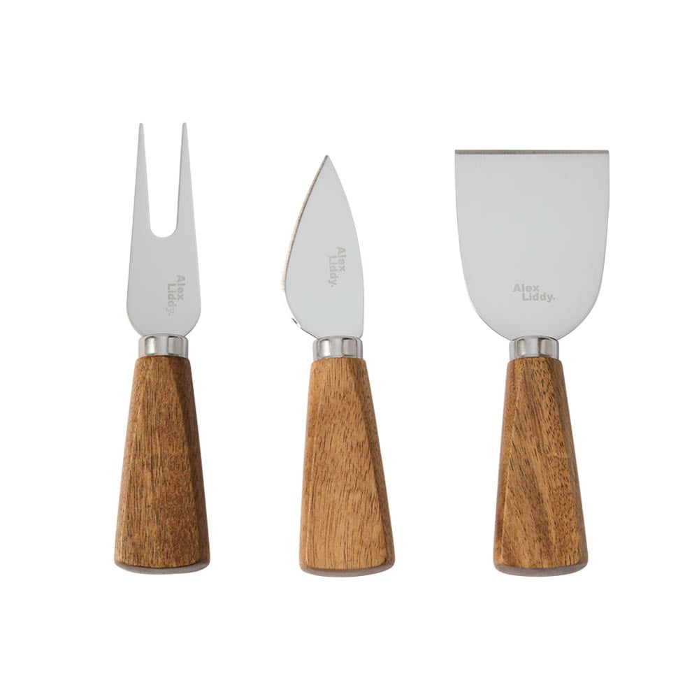 Alex Liddy Slate & Co Set of 3 Acacia and Silver Cheese Knives - Robins Kitchen