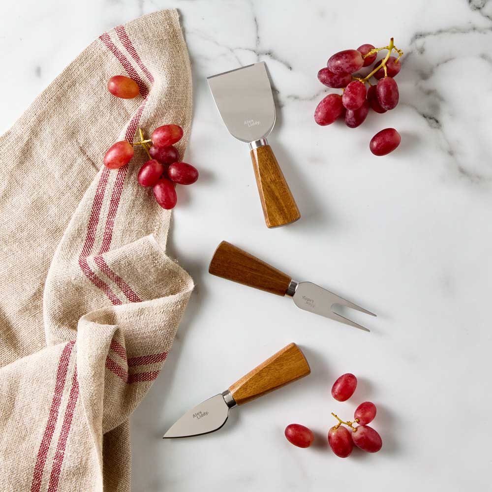 Set of 3 Acacia and Silver Cheese Knives - Robins Kitchen