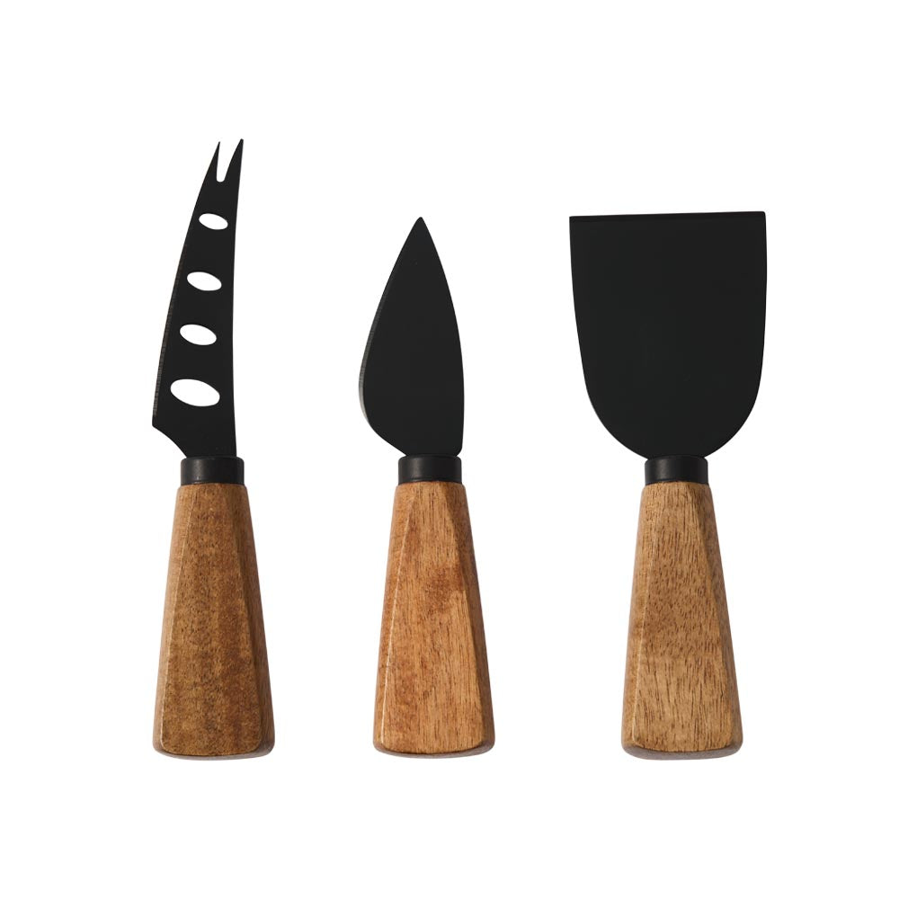 Alex Liddy Slate & Co Set of 3 Acacia and Black Cheese Knives - Robins Kitchen