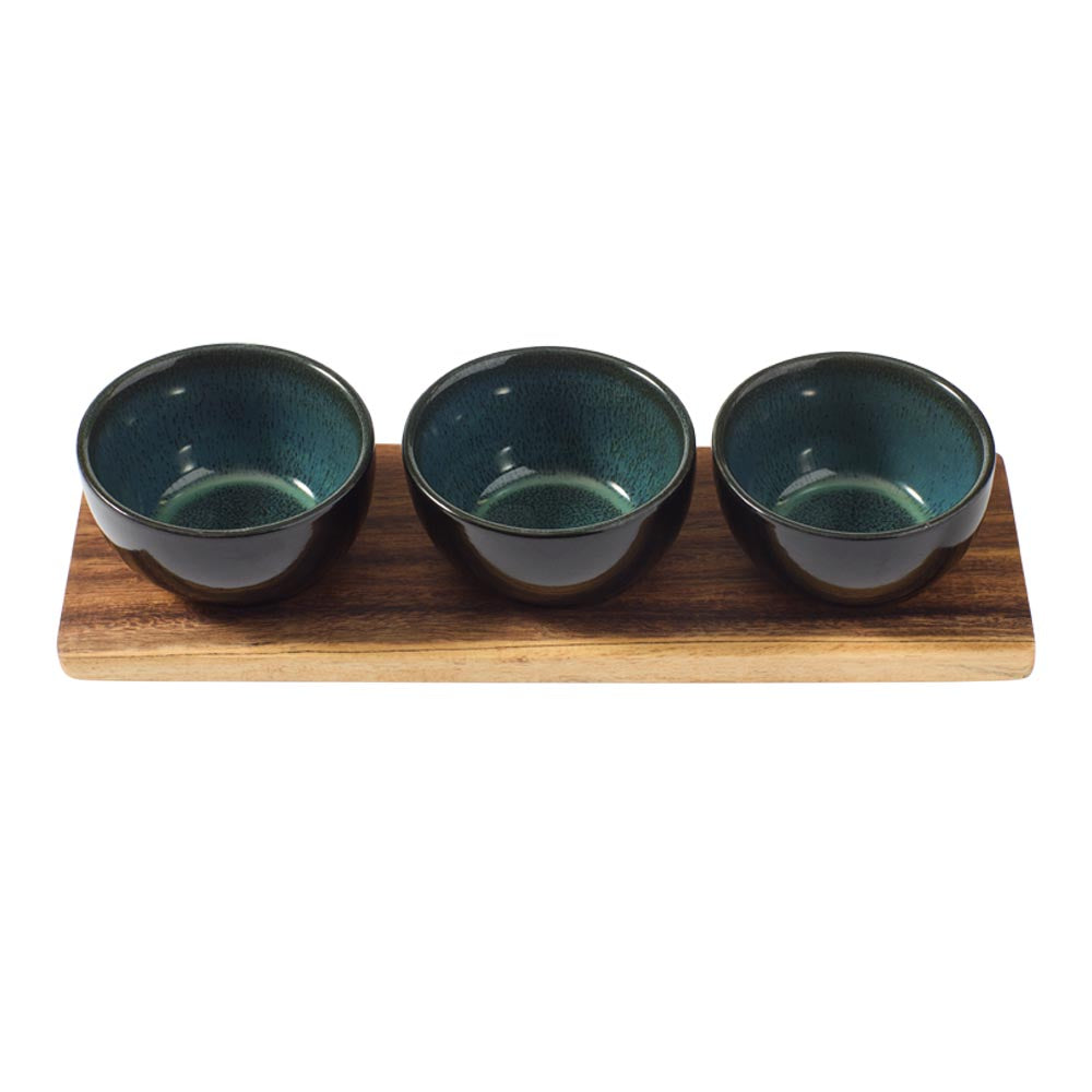 Alex Liddy Slate & Co Serving Board with Set of 3 Green Bowls - Robins Kitchen