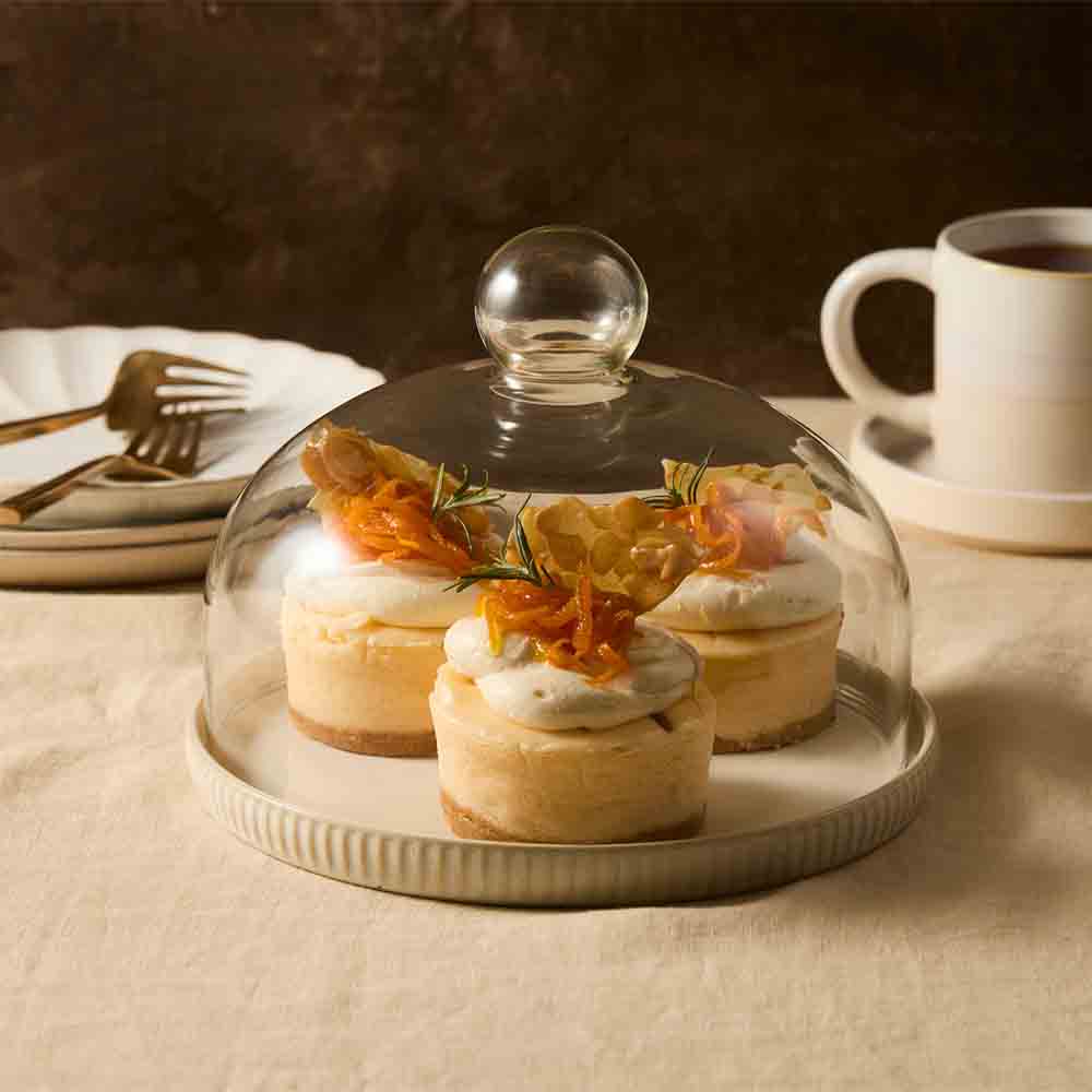 20cm stoneware Cheese Dome  with mini cheesecakes - Robins Kitchen