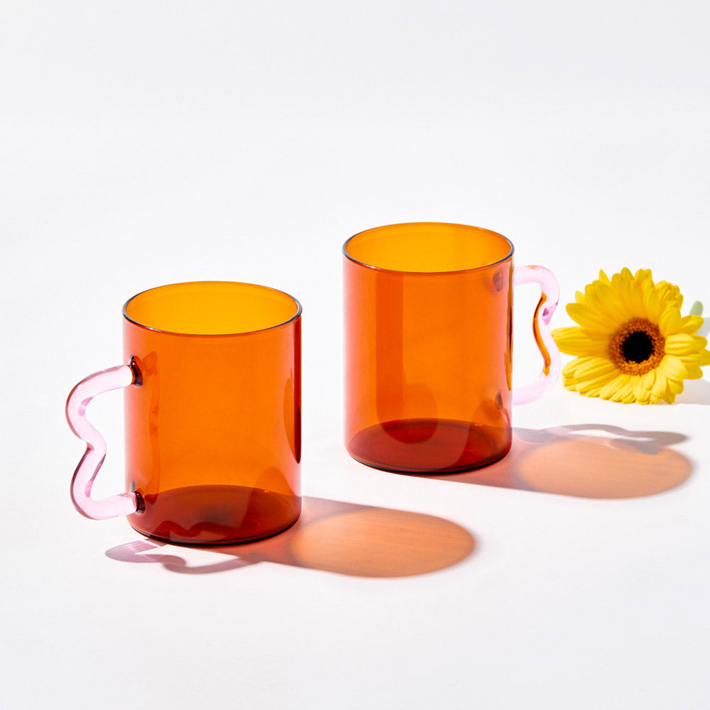 Alex Liddy Prisma Set of 2 Glass Mugs 350ml Amber - Robins Kitchen