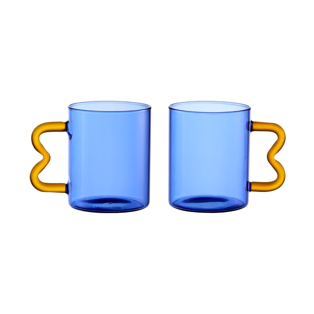 Alex Liddy Prisma Set of 2 Glass Mugs 350ml Blue - Robins Kitchen