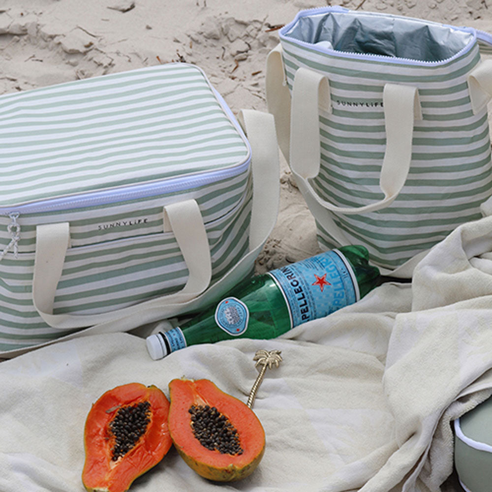 SUNNYLiFE Light Cooler Drinks Bag Sage Stripe