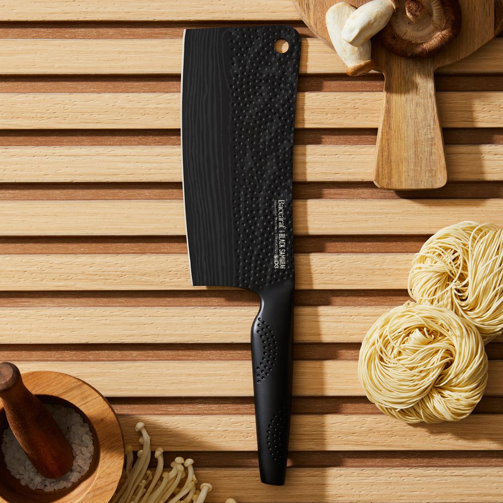 Baccarat ID3 Black Samurai Cleaver Knife 17cm with Mushroom & Noodles at Robins Kitchen