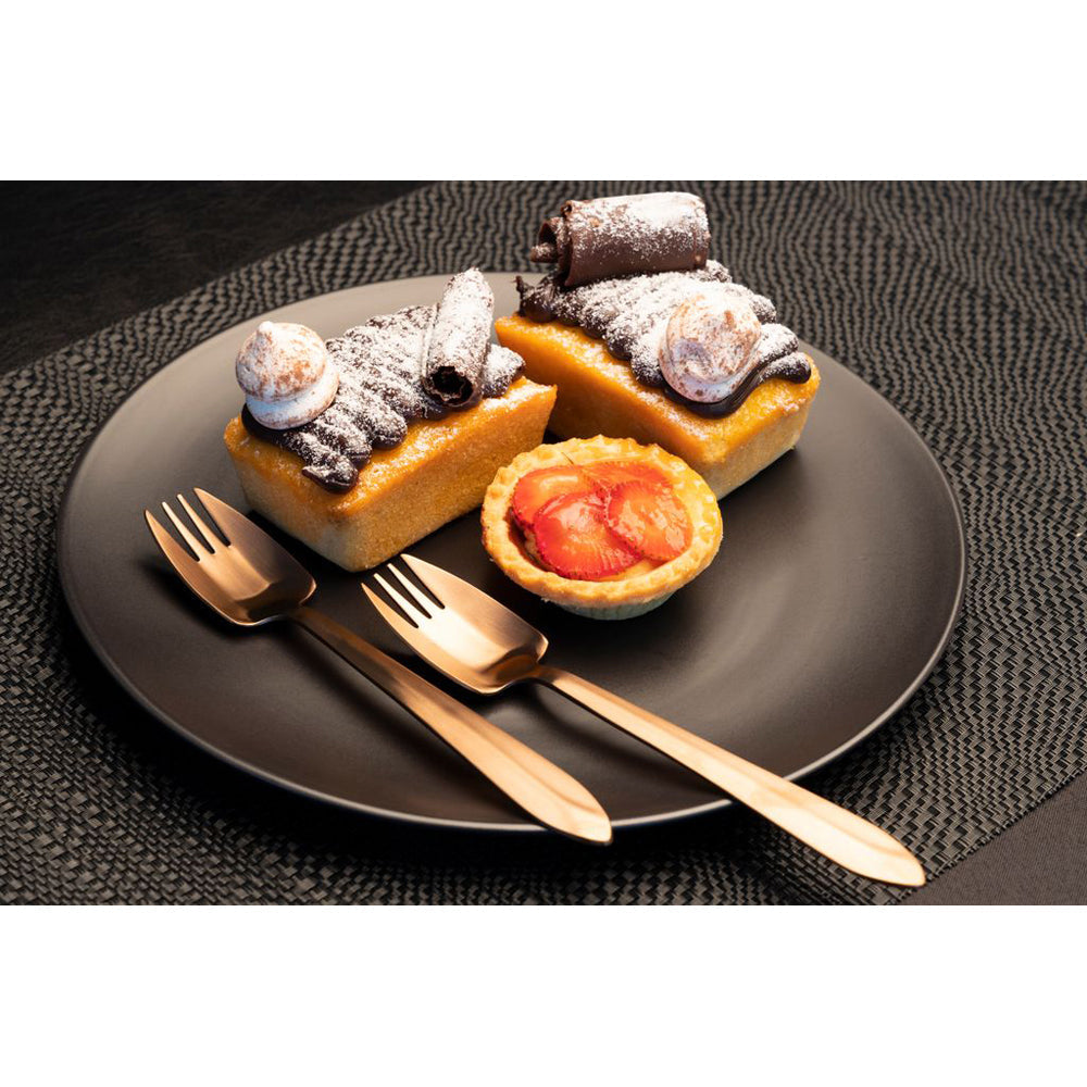 Splayd Black Label Rose Gold Cutlery in a Plate with Cakes & Pastries at Robins Kitchen