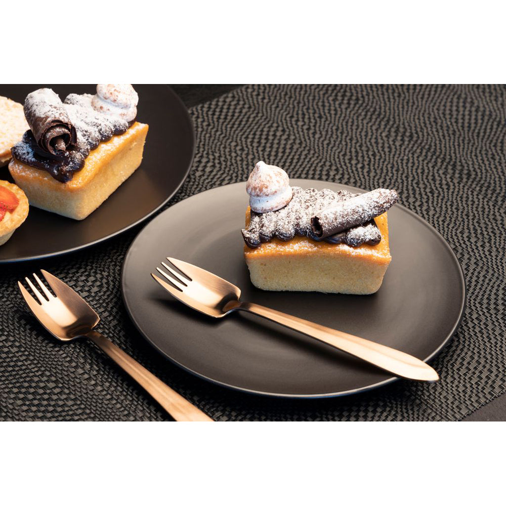 Splayd Black Label Rose Gold Cutlery in a Plate with Cakes & Pastries at Robins Kitchen