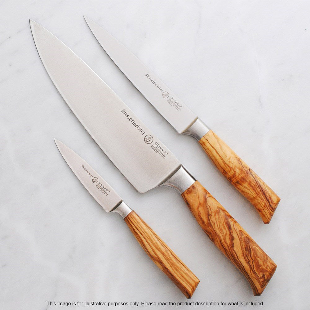 Messermeister Oliva Elite 3 Piece Starter Knife Set with Olive Wood Handles