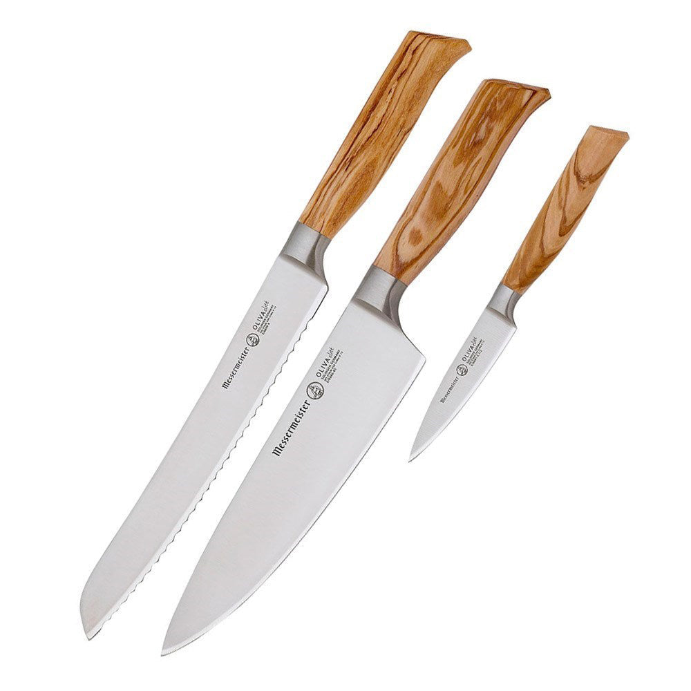 Messermeister Oliva Elite 3 Piece Kitchen Knife Set with Olive Wood Handles