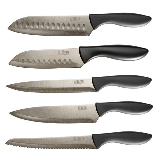 Scullery Kolori Stainless Steel 5-Piece Kitchen Knife Set Black