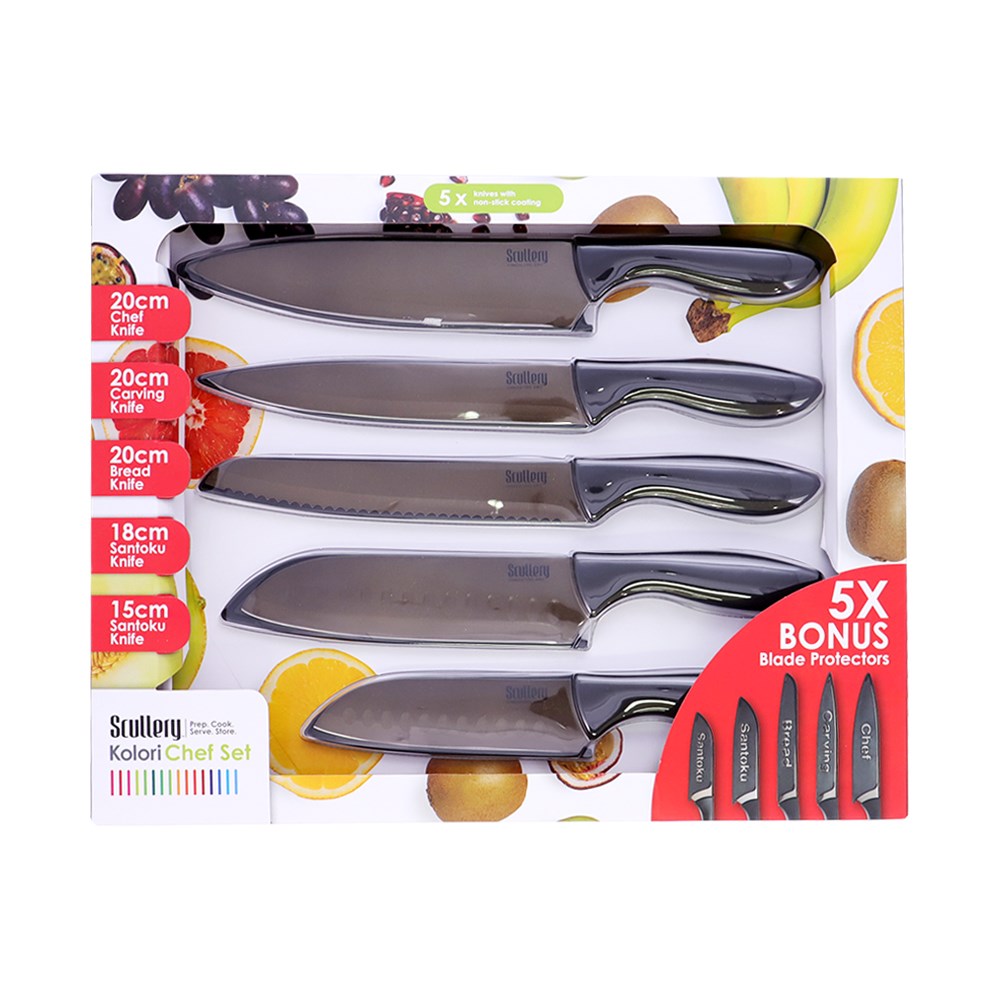 Scullery Kolori Stainless Steel 5-Piece Kitchen Knife Set Black