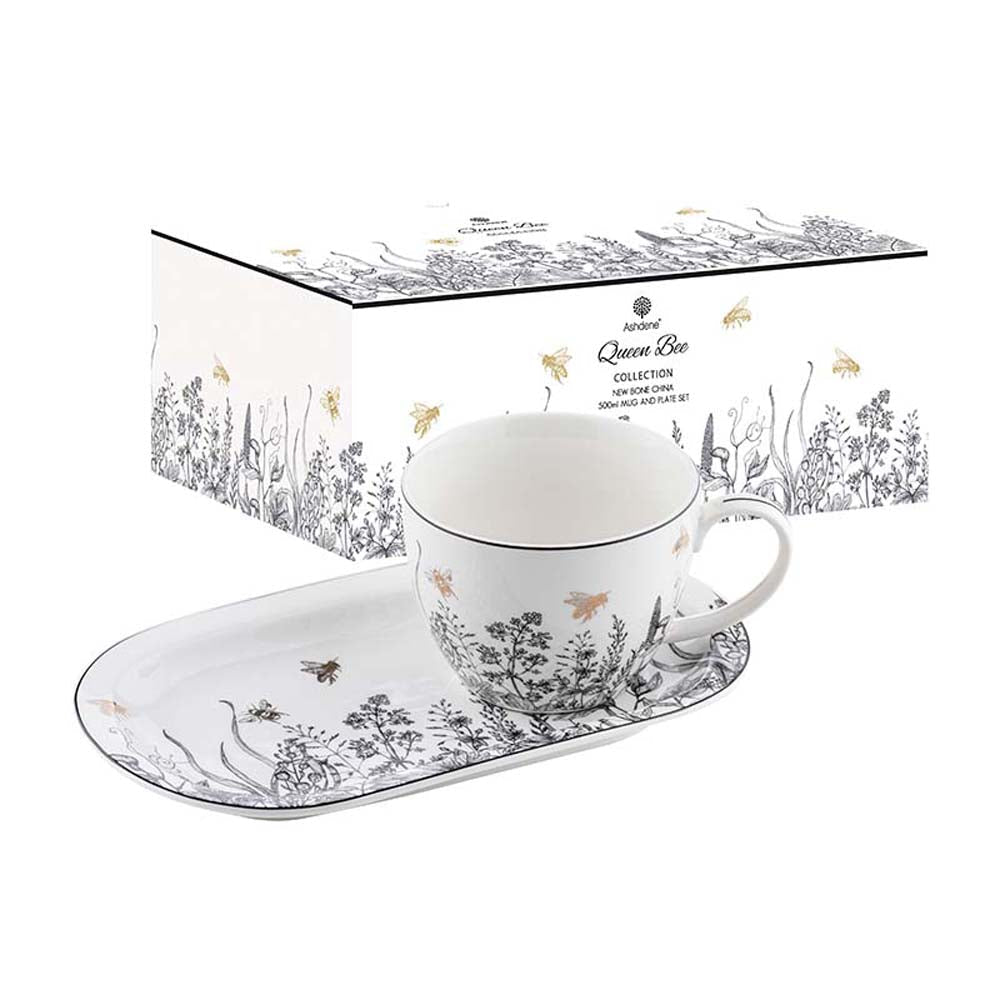 Ashdene Queen Bee Mug & Plate Set 500ml