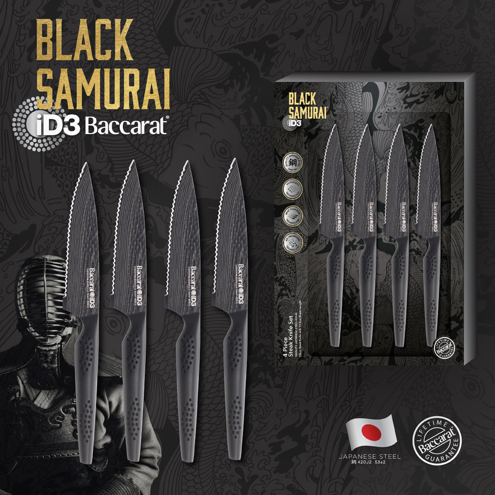 Baccarat ID3 Black Samurai 4 Piece Steak Knife Set Japanese Stainless Steel Knife at Robins Kitchen