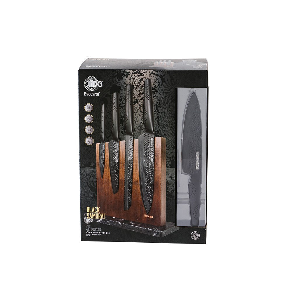 Baccarat ID3 Black Samurai 5-Piece Ona Knife Block Set Out of The Box at Robins Kitchen