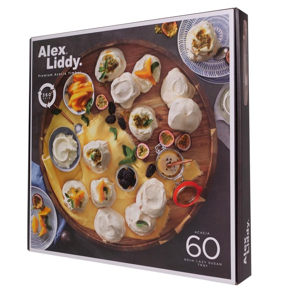 Alex Liddy Acacia Lazy Susan Rotating Serving Tray 60cm with Snacks at Robins Kitchen