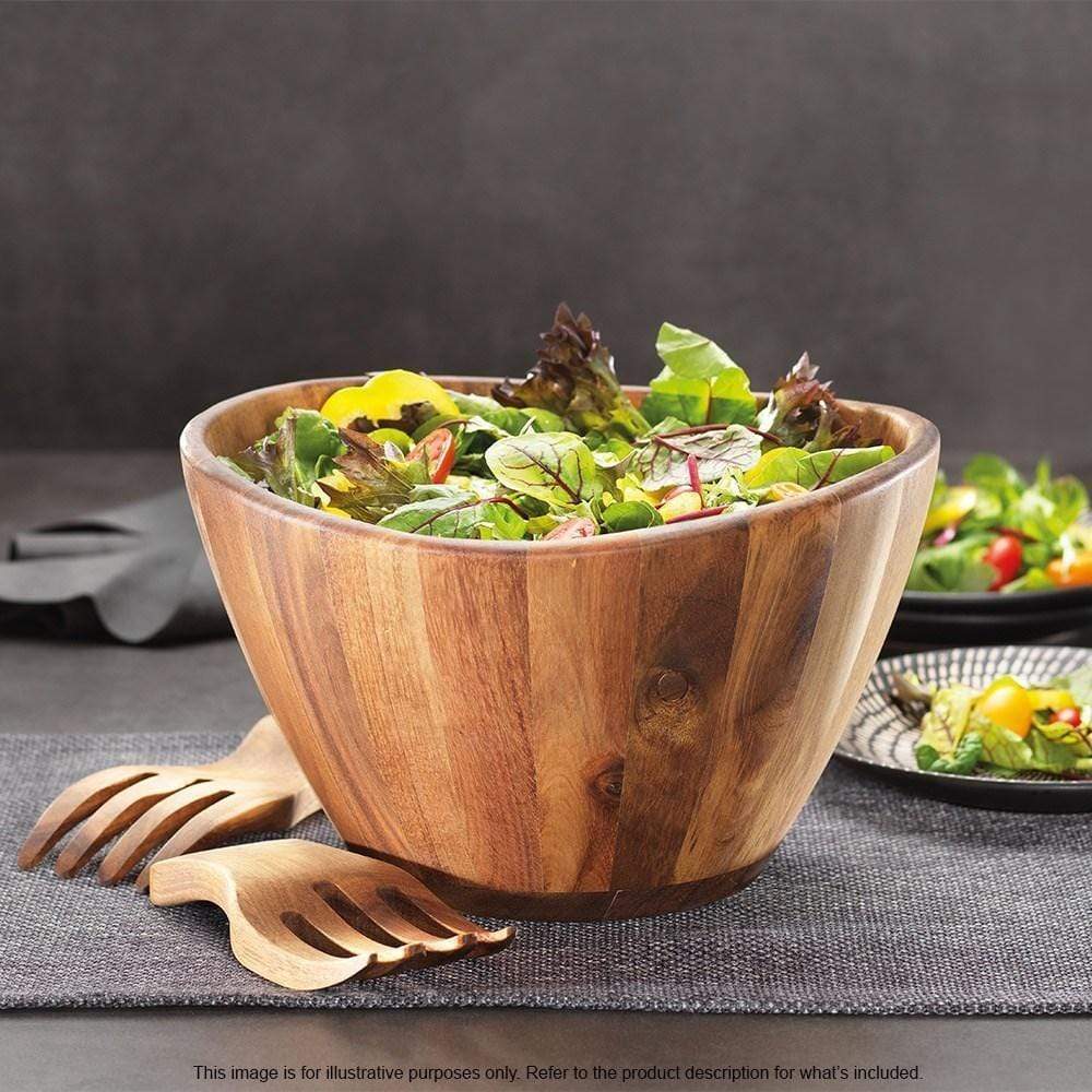 Alex Liddy Acacia Wooden Salad Bowl with Claw Servers 30cm for Serving Salads Top at Robins Kitchen