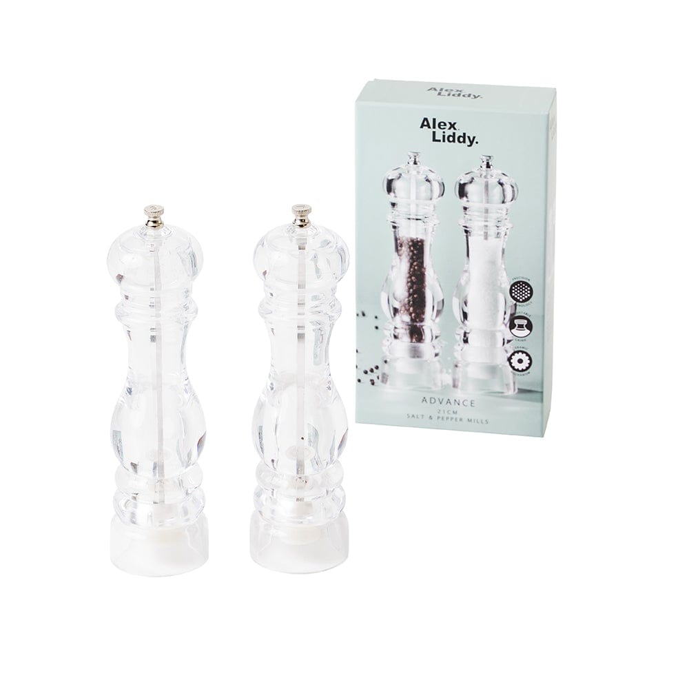 Alex Liddy Advance Clear Salt & Pepper Mills 21cm Seasoning Shakers with Salt at Robins Kitchen