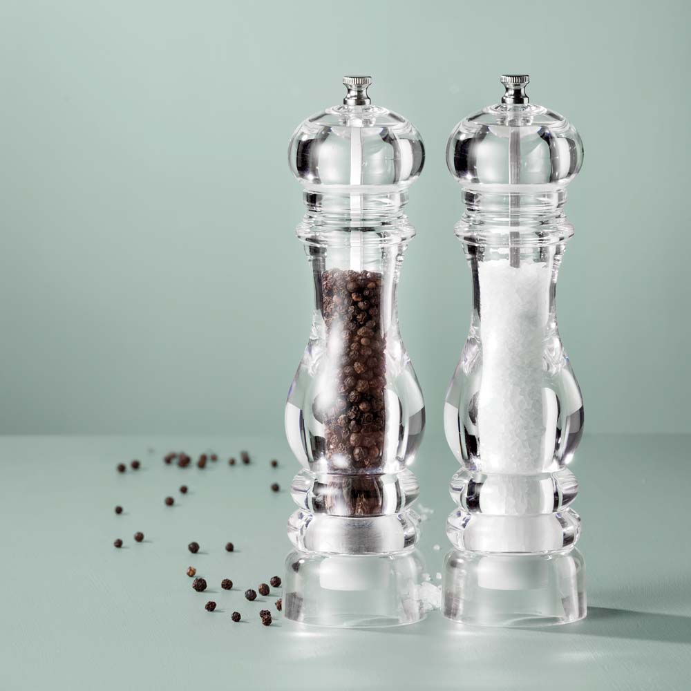 Alex Liddy Advance Clear Salt & Pepper Mills 21cm Seasoning Shakers with Salt at Robins Kitchen