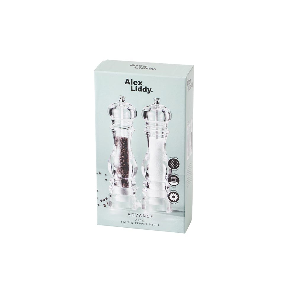 Alex Liddy Advance Clear Salt & Pepper Mills 21cm Seasoning Shakers with Salt at Robins Kitchen