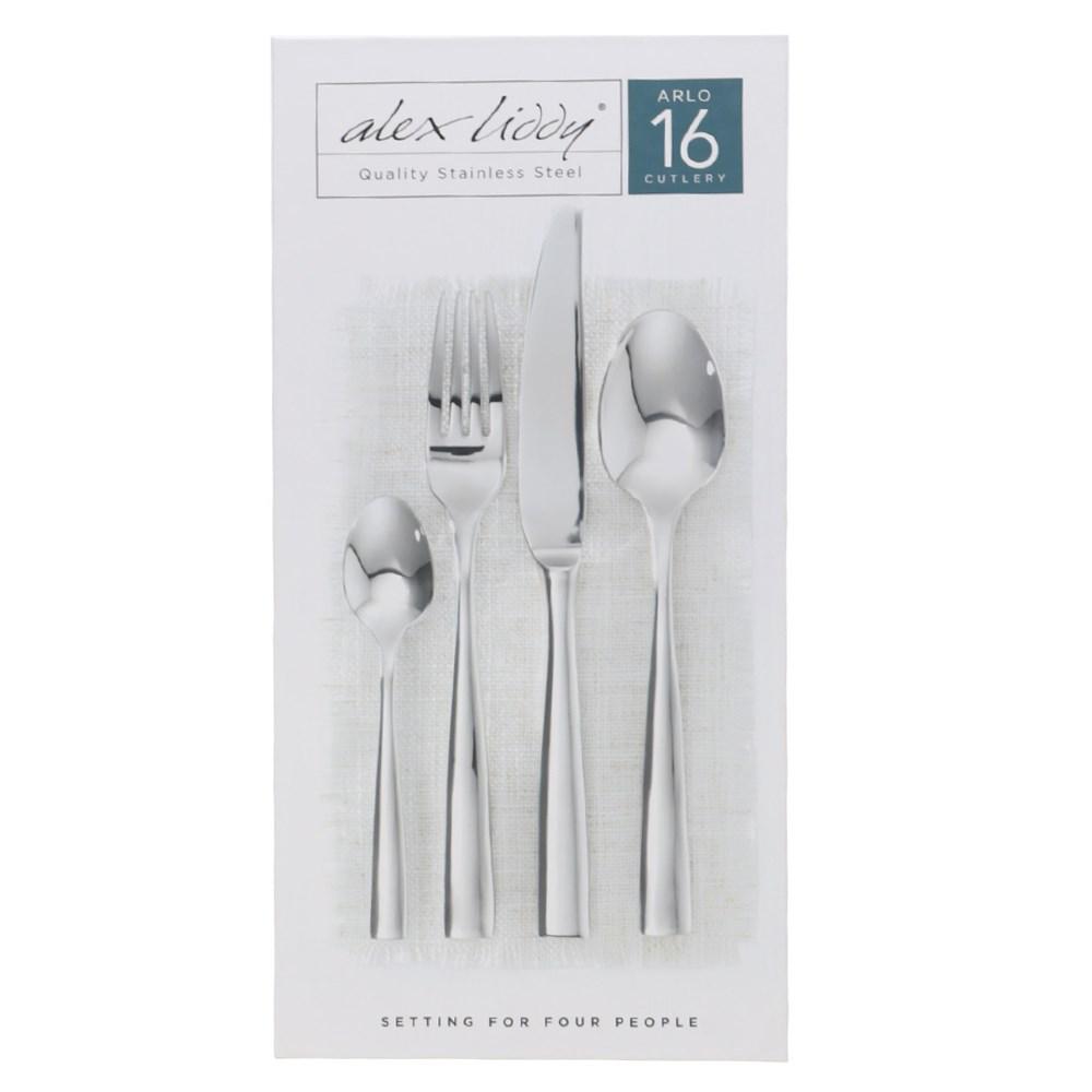 Alex Liddy Arlo Cutlery Set of 16 in a White Napkin Stainless Steel Cutlery at Robins Kitchen