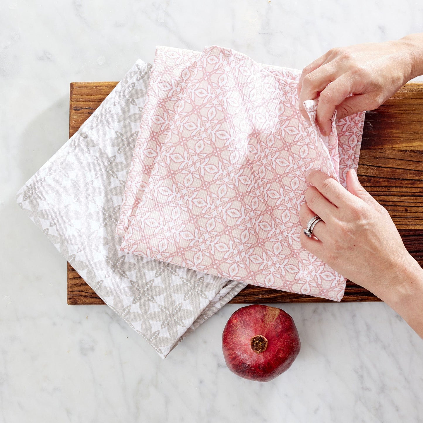 Alex Liddy Geometric 3 Pack of Tea Towels Dove & Pink at Robins Kitchen