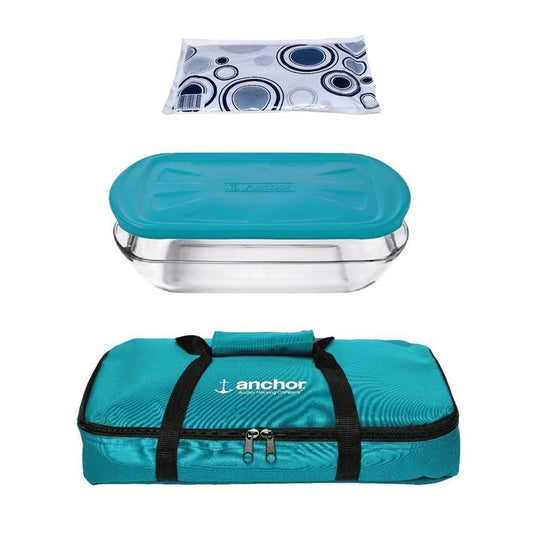 Anchor Hocking Bake n Take Food Container & Hot/Cold Pack Set Teal