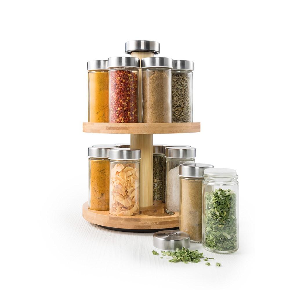 Baccarat Spice Market Essence Rotating 16 Jar Bamboo Spice Rack