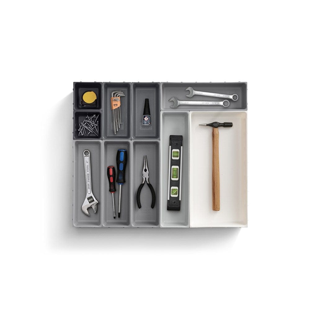 Joseph Joseph Blox 10 Piece Drawer Organiser Set Grey/White with Assorted Tools at Robins Kitchen