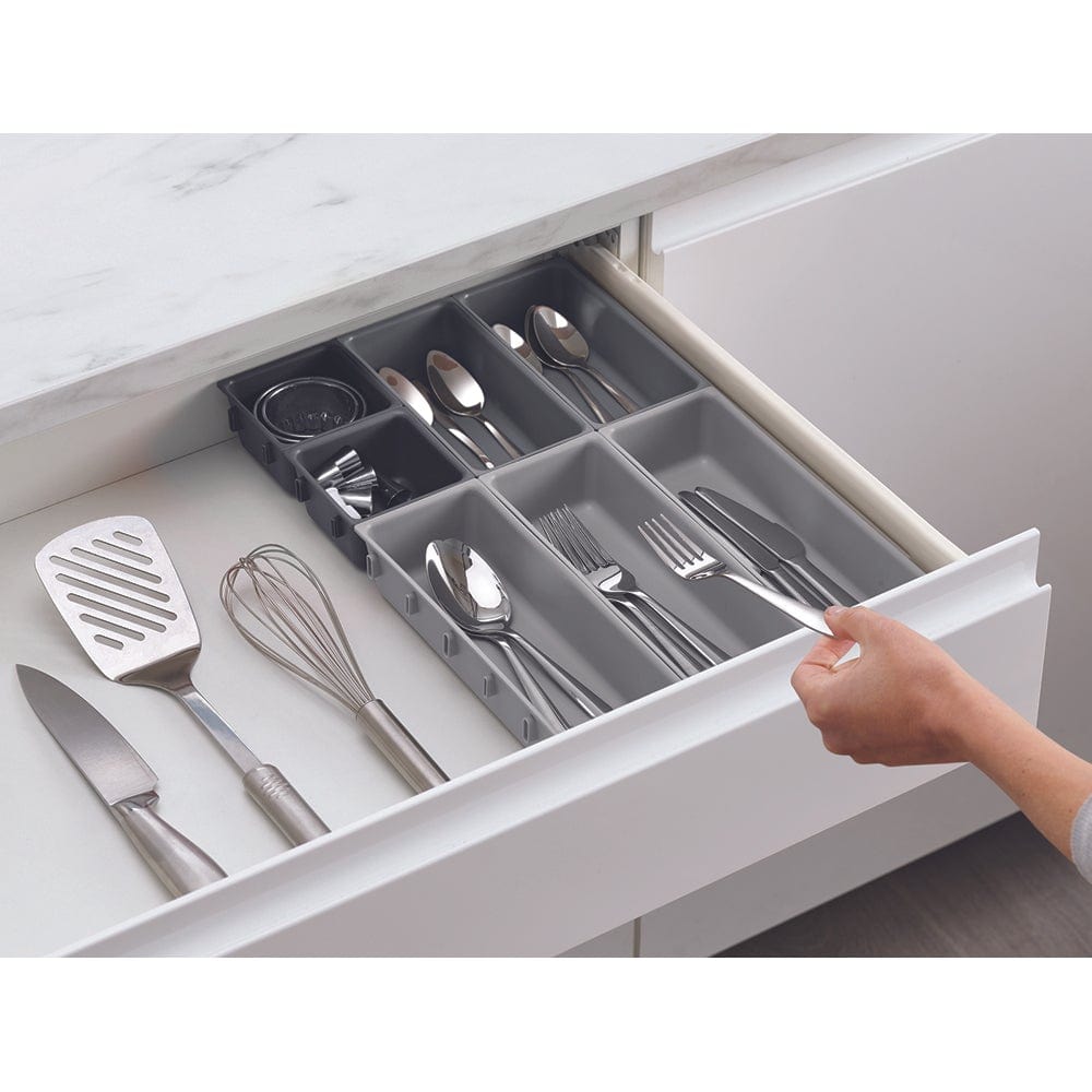 Joseph Joseph Blox 7 Piece Drawer Organiser Set Grey/White with Assorted Things at Robins Kitchen