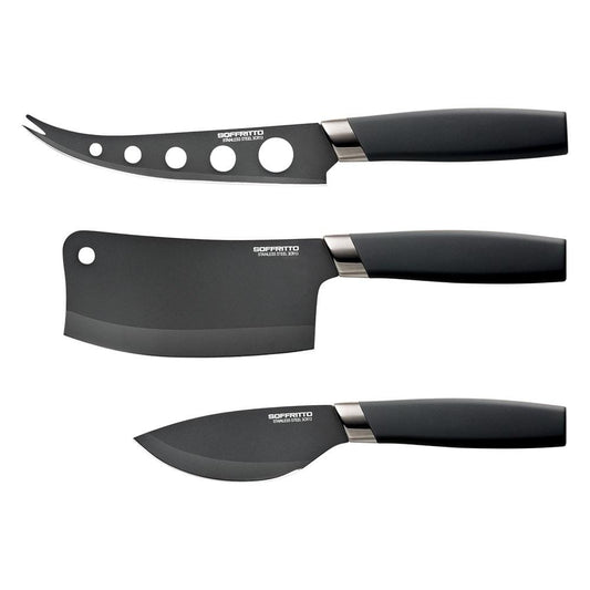 Soffritto 3 Piece Antibacterial Stainless Steel Cheese Knife Set Black